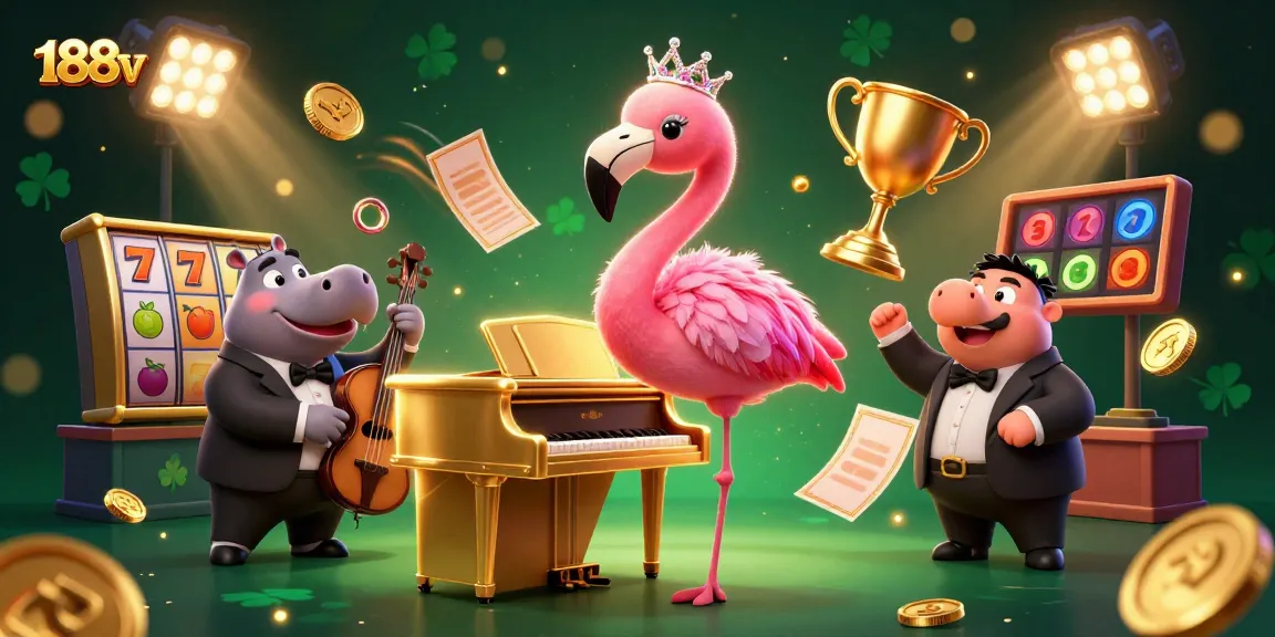 Engage with thrilling 188v slots and casino games, featuring vibrant characters in a lively illustration.