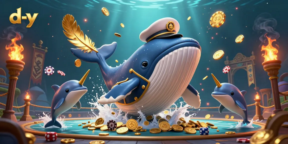 Engage with the d-y casino experience featuring a whimsical whale and playful dolphins amidst golden coins.