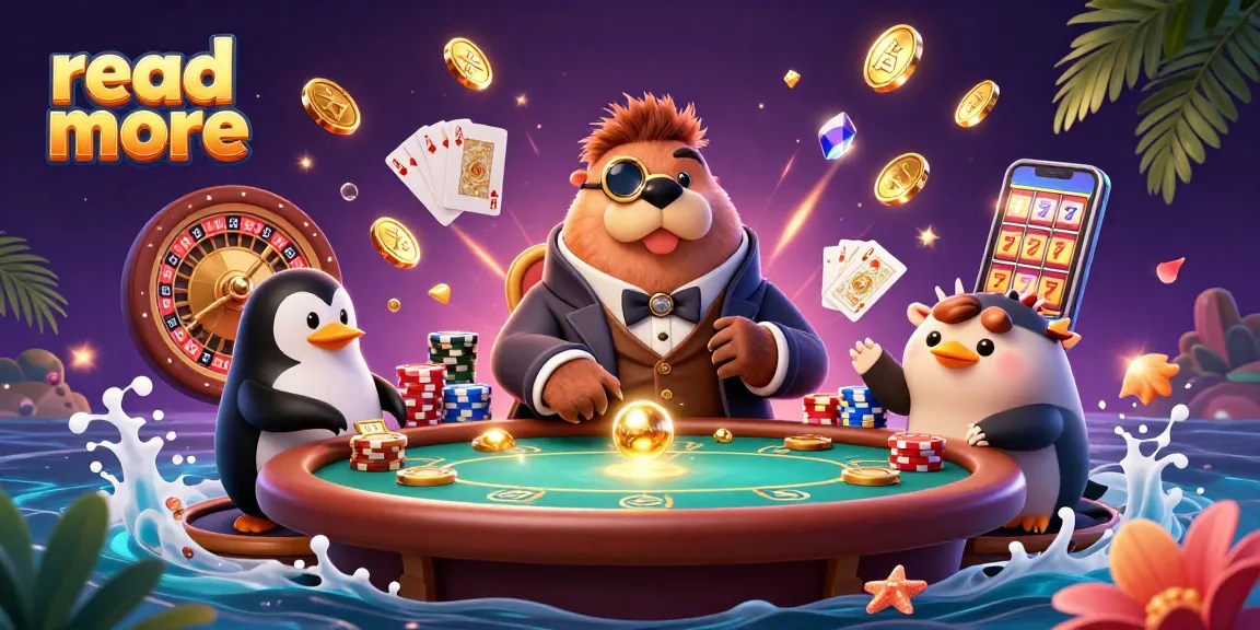 Read more thrilling poker action with a walrus in a casino setting, surrounded by vivid gaming elements.