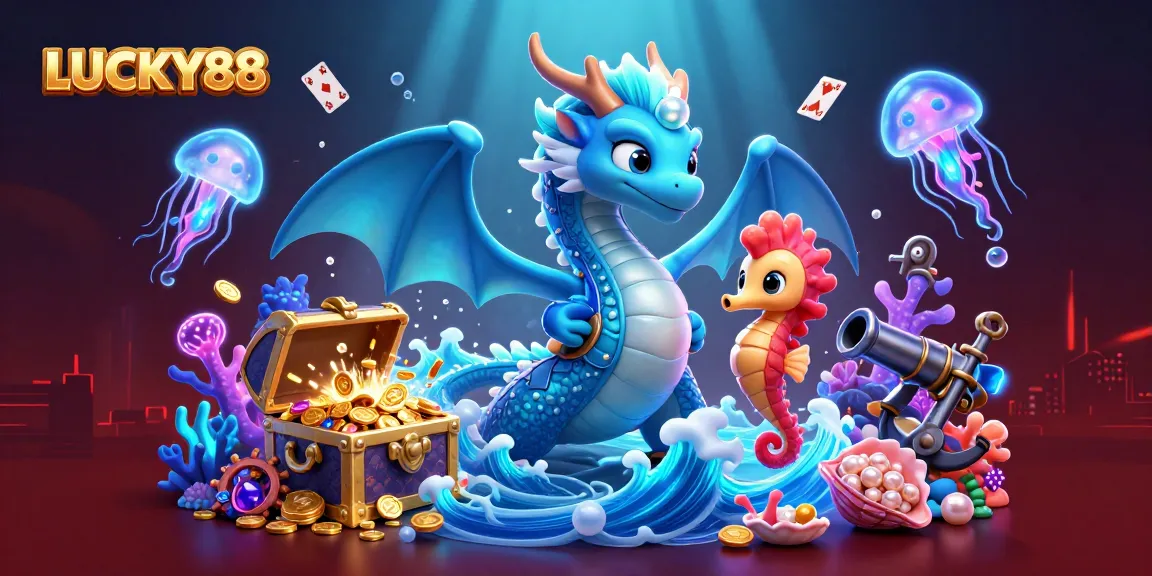 Engage with LUCKY88's thrilling underwater casino experience filled with vibrant characters and treasure.