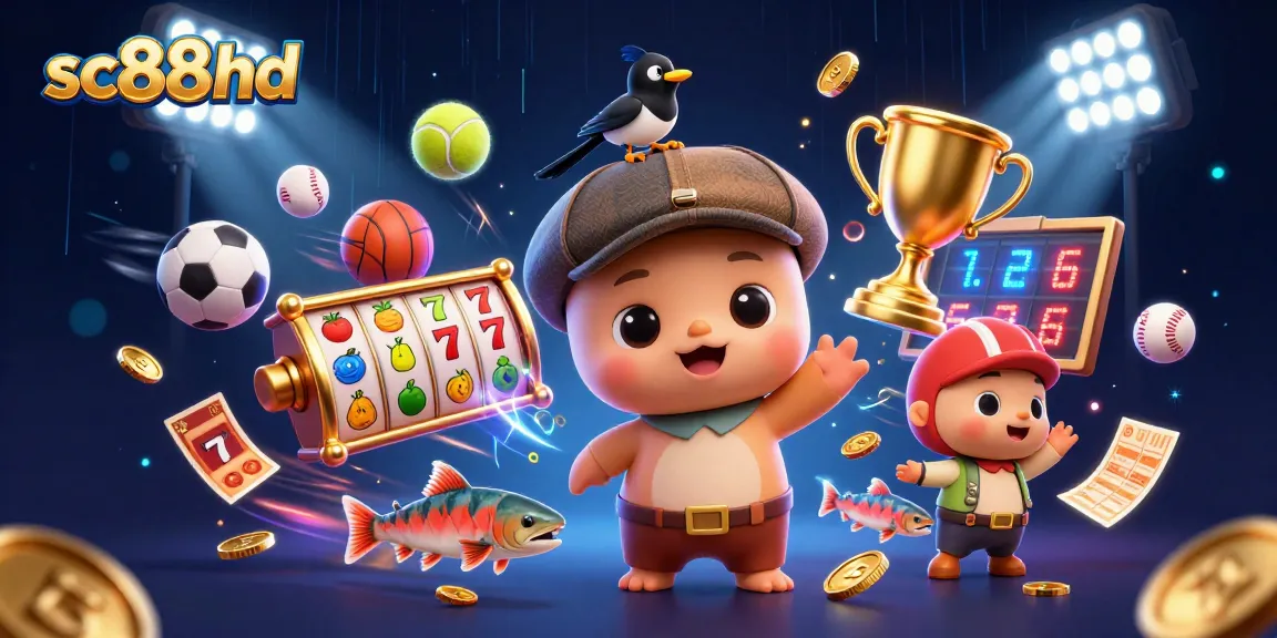 Engage with sc88hd through a vibrant illustration featuring 3D gaming characters and elements.